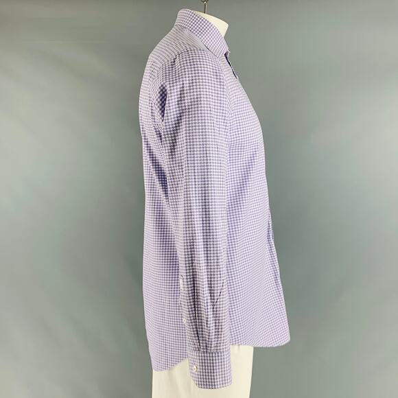 BUGATCHI UOMO Size L Purple White Houndstooth Cotton Long Sleeve Shirt - Picture 2 of 8